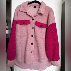 Pink SHEIN Colorblock Button Up